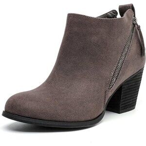 Women's Grey Pu 026 Wide Width Ankle Mid Heel Side Zipper Booties.